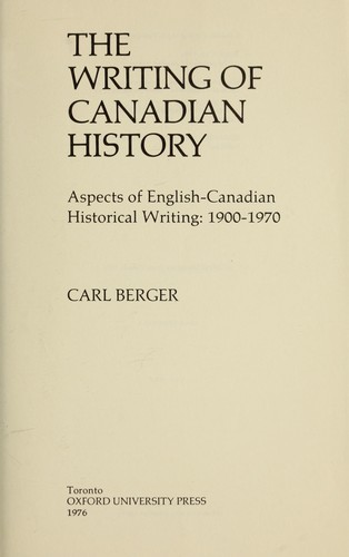 Cover for The writing of canadian history