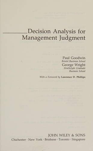 Cover for Decision analysis for management judgment