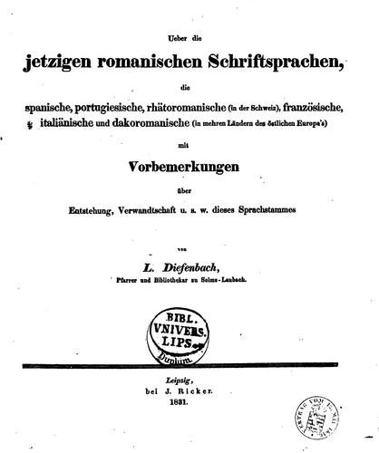 Cover for Ueber die jetzigen romanischen Schriftsprachen