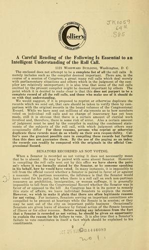 Cover for Important roll calls in the United States
