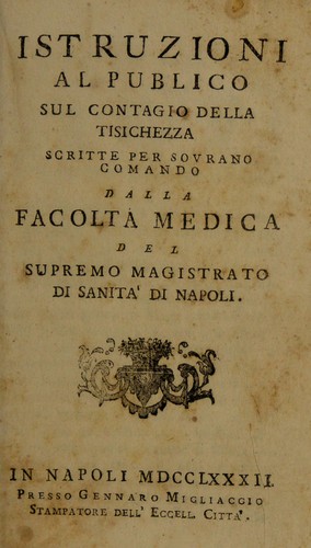 Cover for Istruzioni al publico sul contagio della tisichezza