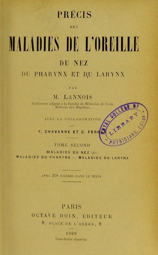 Cover for Precis des maladies de l'oreille, du nez, du pharynx et du larynx