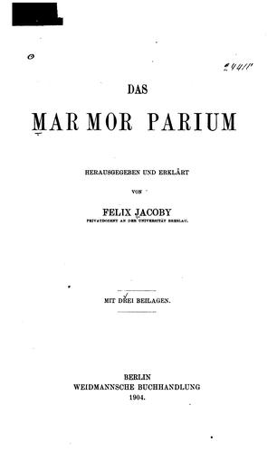Cover for Das marmor Parium
