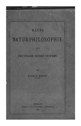 Cover for Kants naturphilosophie  als grundlage seins systems.