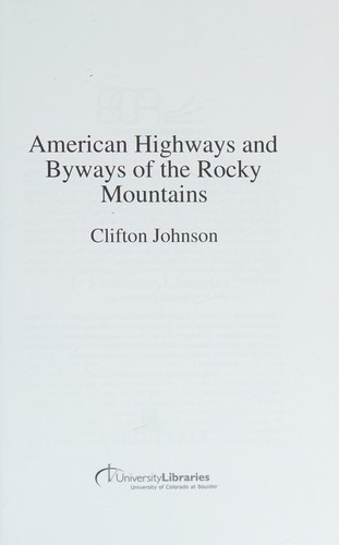 Cover for American Highways and Byways of the Rocky Mountains