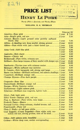 Cover for Price list