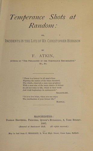 Cover for Temperance shots at random, or, Incidents in the life of Mr. Christopher Hodgson