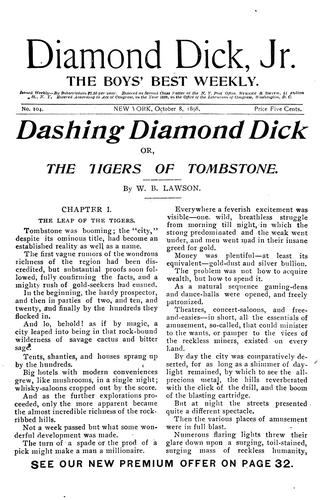 Cover for Dashing Diamond Dick, or, The Tigers of Tombstone