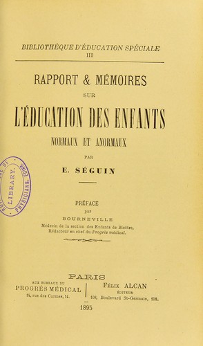 Cover for Rapport & m©♭moires sur l'©♭ducation des enfants normaux et anormaux
