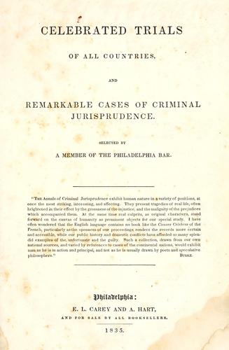 Cover for Celebrated trials of all countries, and remarkable cases of criminal jurisprudence