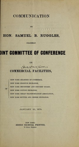 Cover for Communication to Hon. Samuel B. Ruggles