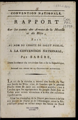 Cover for Rapport sur les succès des armées de la Moselle et du Rhin