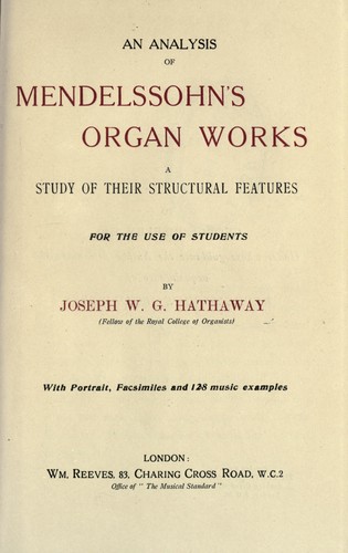 Cover for An analysis of Mendelssohn's organ works