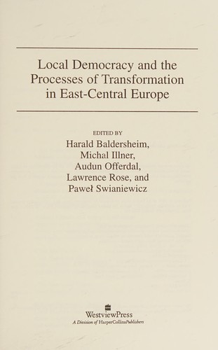 Cover for Local democracy and the processes of transformation in East-Central Europe