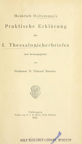Cover for Praktische Erklärung des I. Thessalonicherbriefes