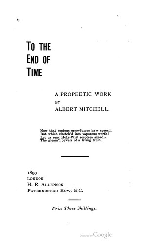 Cover for To The End Of Time