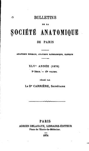 Cover for Bulletins de la Société anatomique de Paris