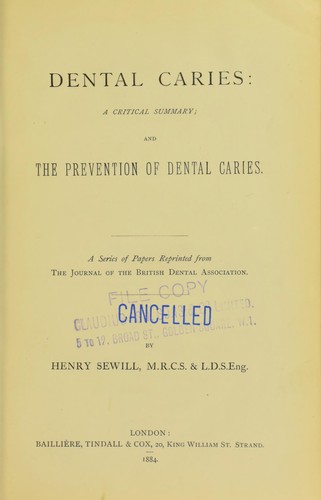 Cover for Dental caries, a critical summary