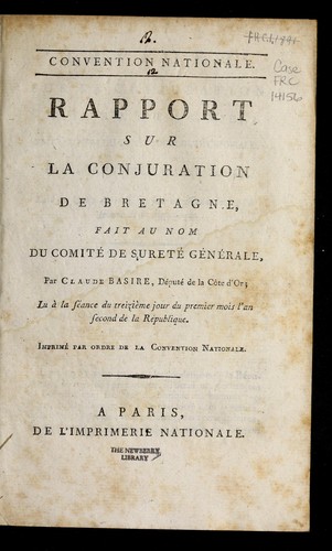 Cover for Rapport sur la conjuration de Bretagne, fait au nom du Comite  de su rete  ge ne rale