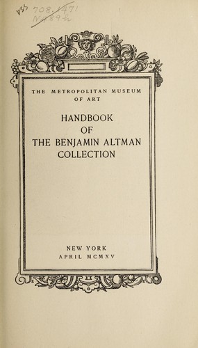 Cover for Handbook of the Benjamin Altman Collection.