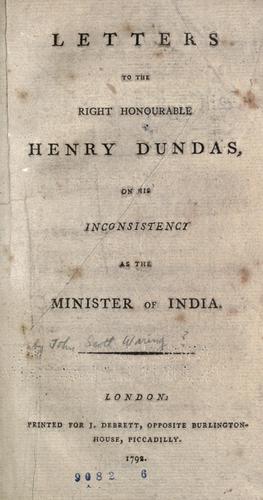 Cover for Letters to the Right Honourable Henry Dundas on his inconsistency as the minister of India