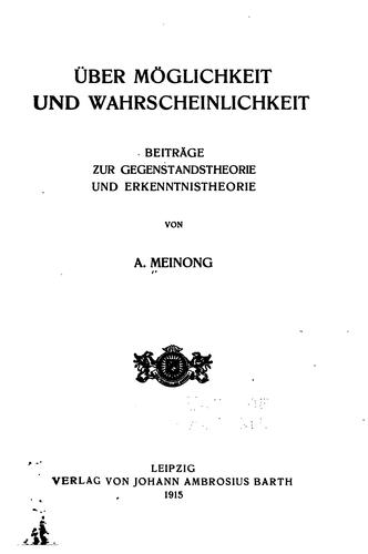 Cover for Über möglichkeit und wahrscheinlichkeit