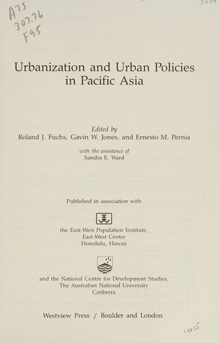 Cover for Urbanization and urban policies in Pacific Asia