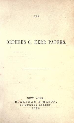 Cover for The Orpheus C. Kerr papers.