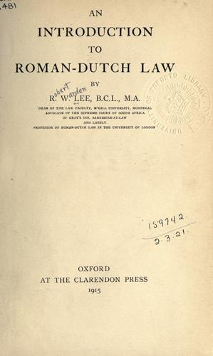 Cover for An introduction to Roman-Dutch law.