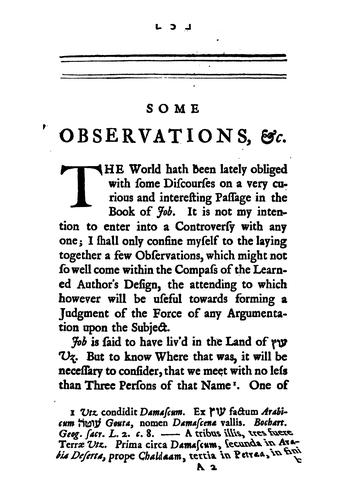 Cover for Some observations tending to illustrate the Book of Job, and in particular the words, I know ...