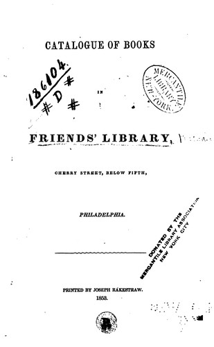 Cover for Catalogue of Books in Friends' Library, Philadelphia