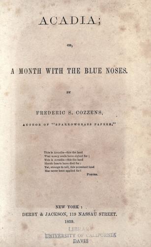 Cover for Acadia, or, A month with the blue noses