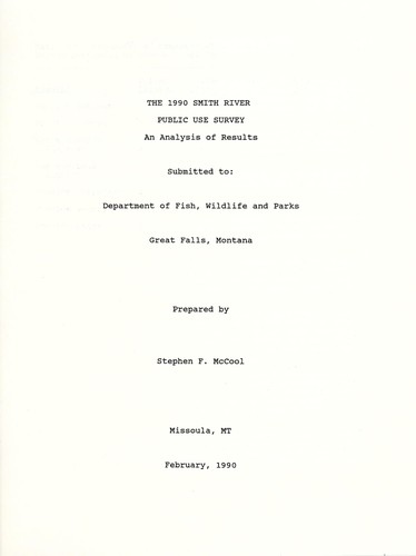 Cover for The 1990 Smith River public use survey