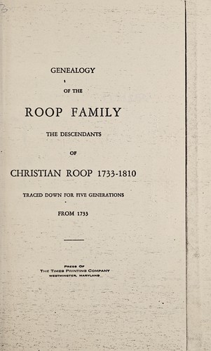 Cover for Genealogy of the Roop family
