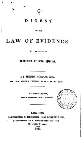 Cover for A Digest of the Law of Evidence on the Trial of Actions at Nisi Prius