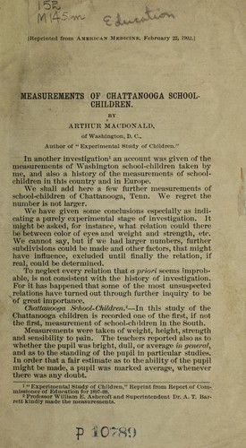 Cover for Measurements of Chattanooga School-Children