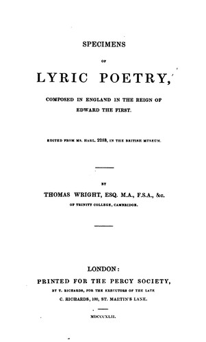 Cover for Specimens of Lyric Poetry, Composed in England in the Reign of Edward the First