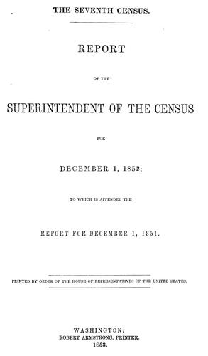 Cover for Report of the superintendent of census, December 1, 1851 ....