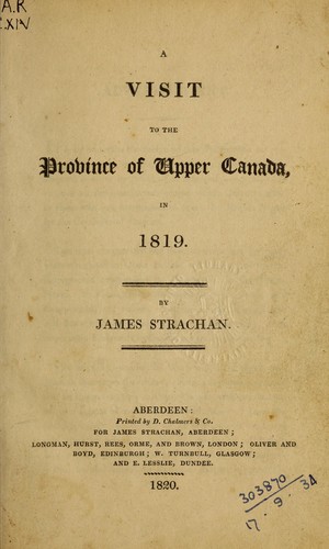 Cover for A visit to the province of Upper Canada, in 1819.