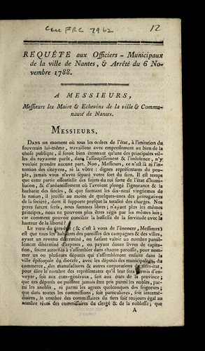 Cover for Reque te aux officiers-municipaux de la ville de Nantes