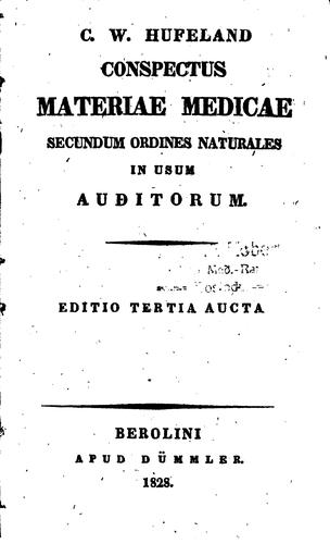 Cover for Conspectus materiae medicae secundum ordines naturales: in usum auditorum