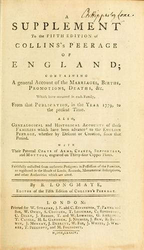 Cover for A supplement to the fifth edition of Collin's Peerage of England