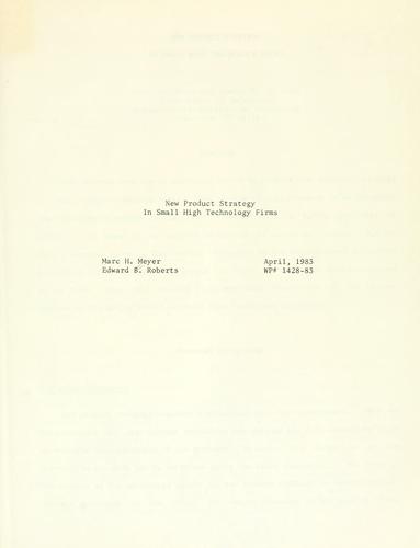 Cover for New product strategy in small high technology firms