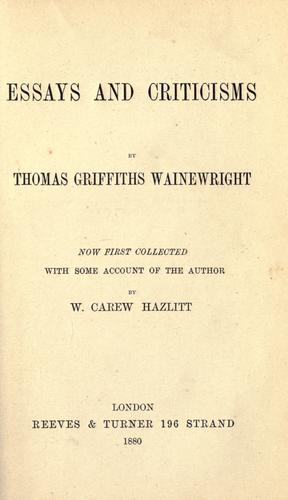 Cover for Essays and criticisms