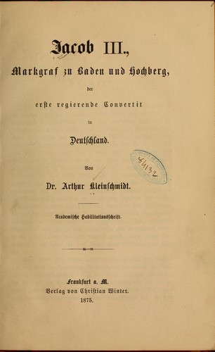 Cover for Jacob III., markgraf zu Baden und Hochberg