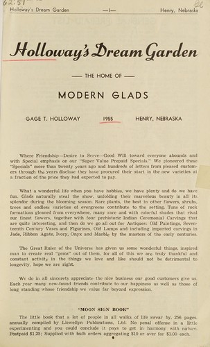 Cover for Holloway's Dream Garden, the home of modern glads, 1955