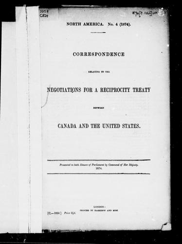 Cover for Correspondence relating to the negotiations for a reciprocity treaty between Canada and the United States