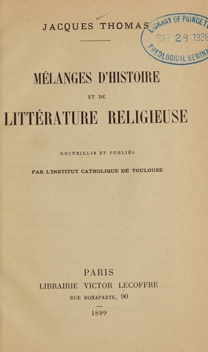 Cover for Mélanges d'histoire et de litérature religieuse