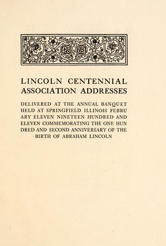 Cover for Lincoln Centennial Association addresses