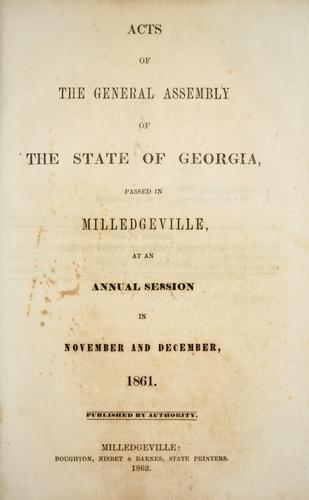 Cover for Acts of the General Assembly of the State of Georgia, passed in Milledgeville, at an annual session November and December 1861